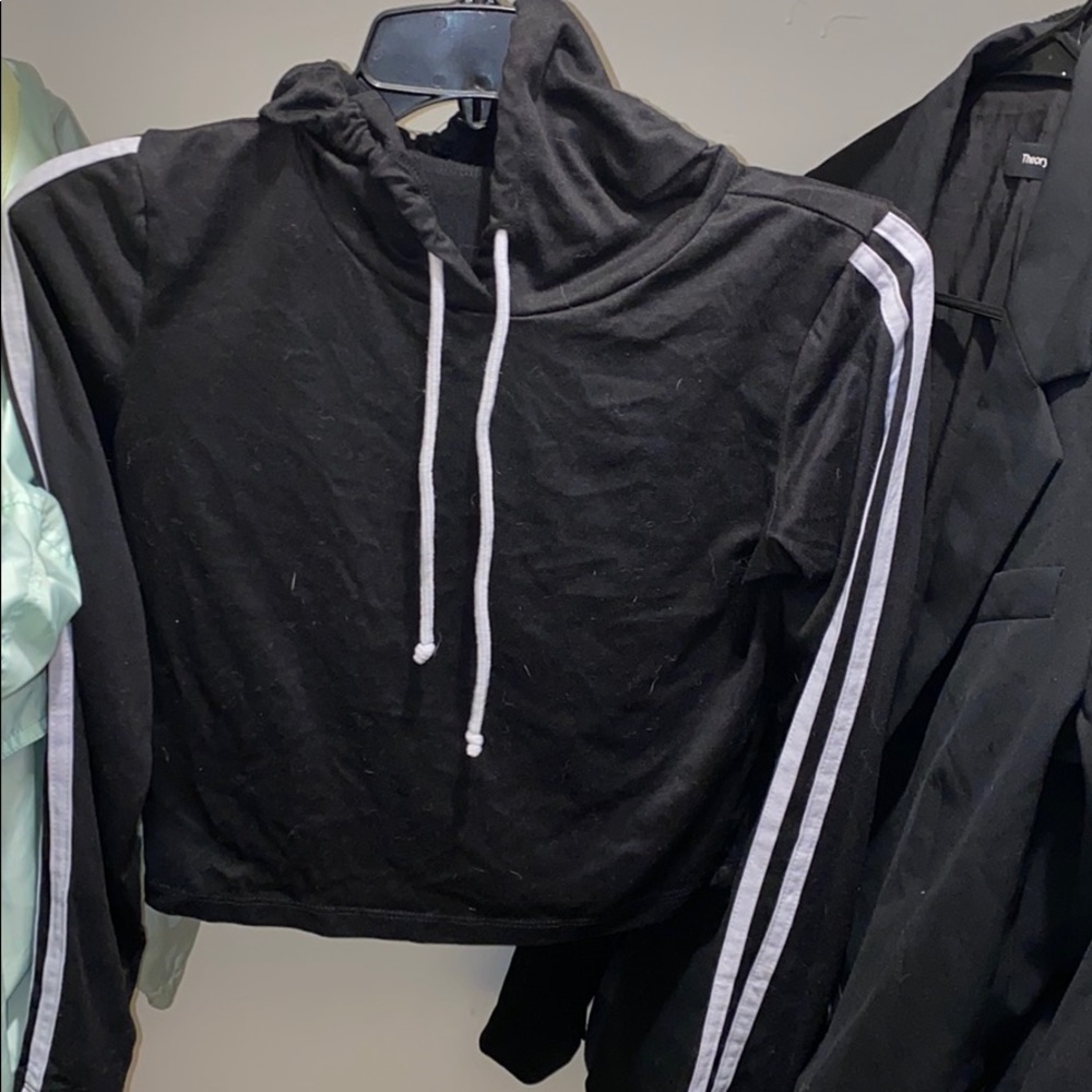 Black and white striped crop sweatshirt